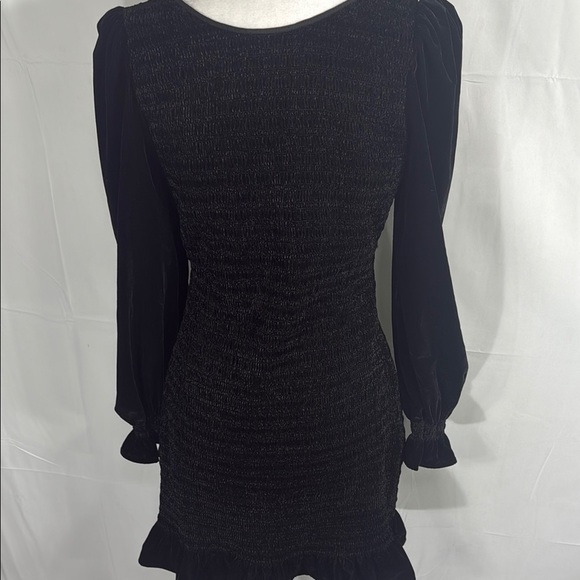 LoveShackFancy Black Smocked Mini Dress Long Sleeve Size L - Picture 10 of 13